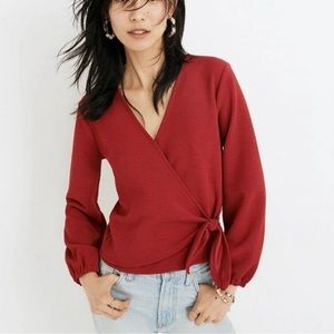 Madewell TeXTURE and Thread Crepe Wrap Crimson Red Top